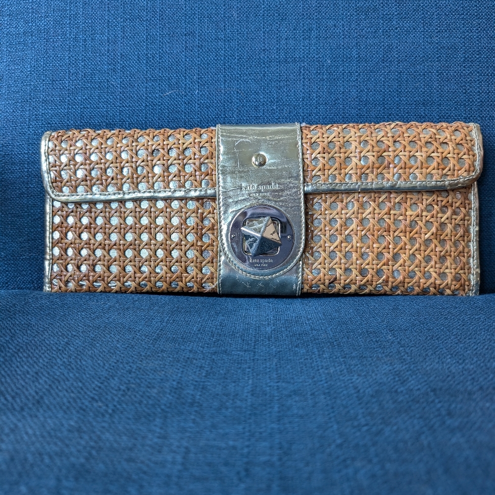 Kate Spade Gold Straw Clutch Handbag